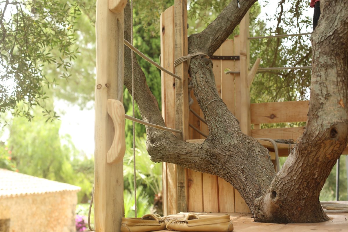 Detalle de madera artesanal y estructura del árbol
