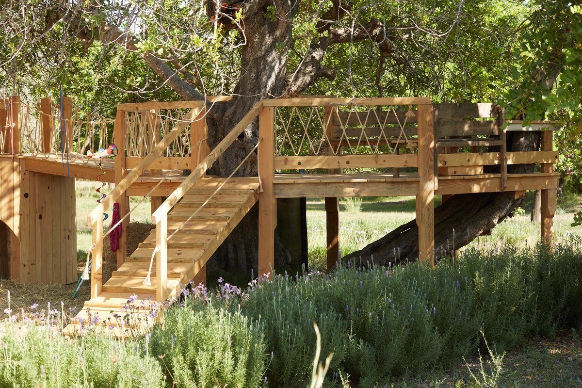 Casa de árbol artesanal entre olivos en Mallorca